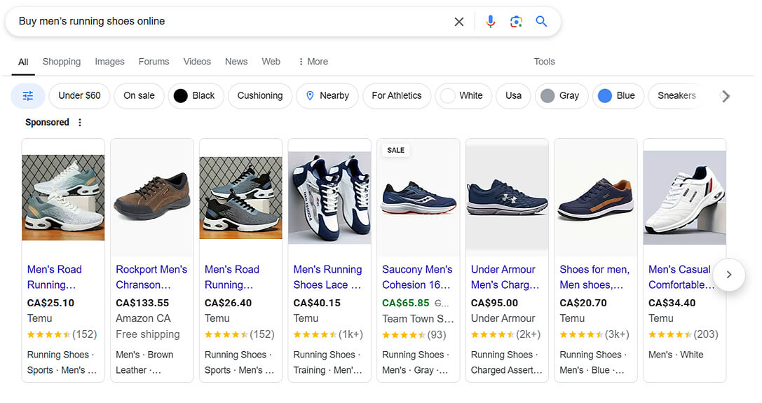 Transactional search intent example