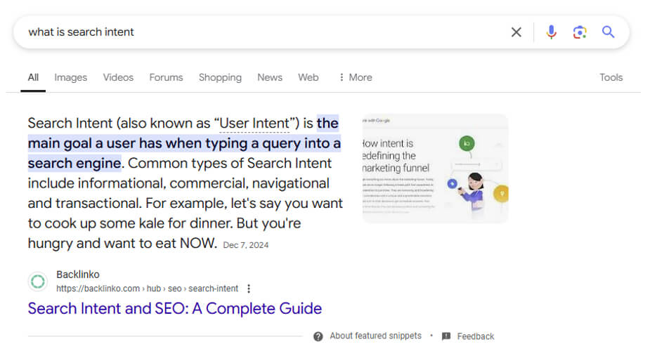 An example of featured snippet