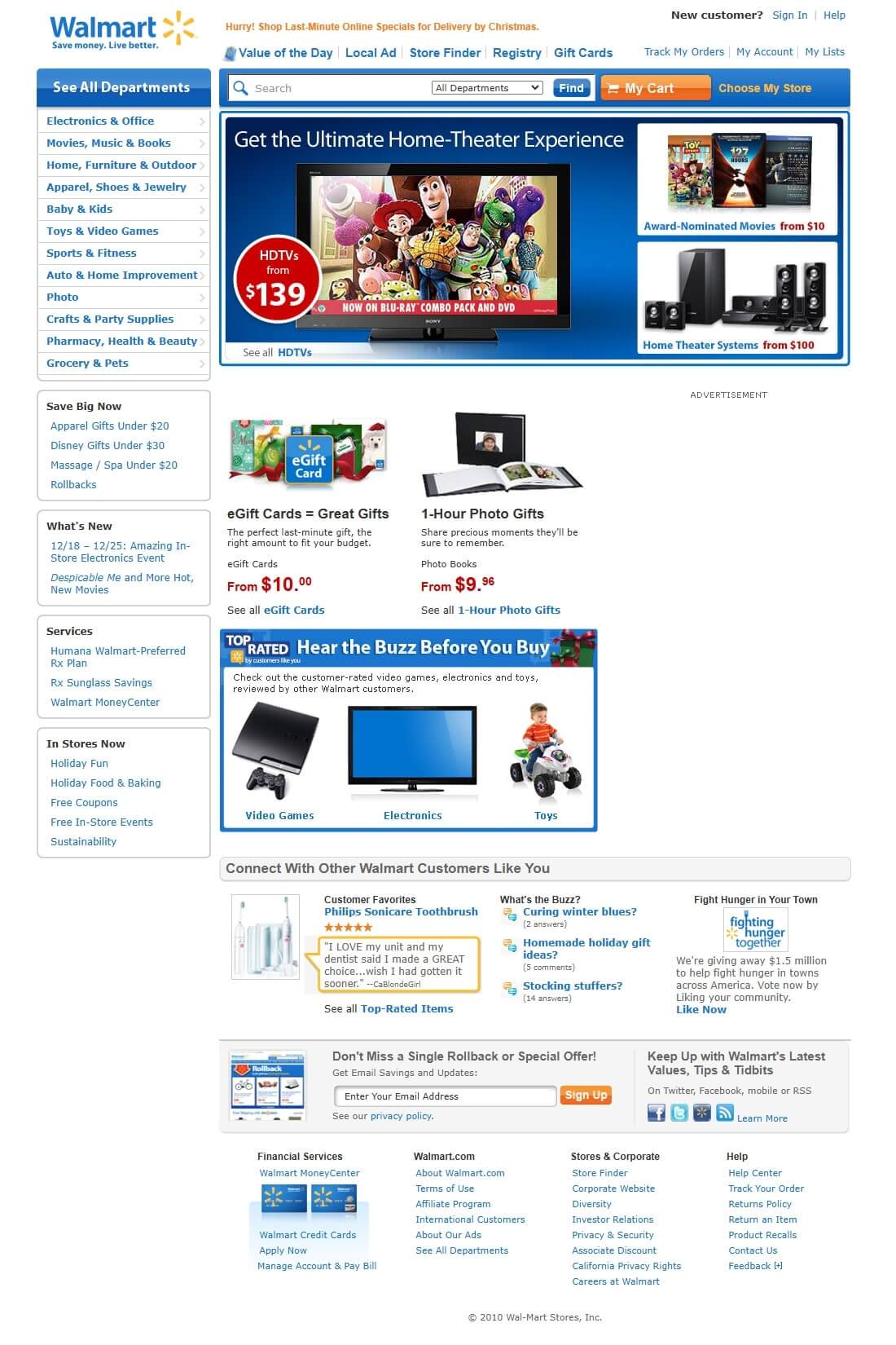 An example of an old Walmart website design from 2010.