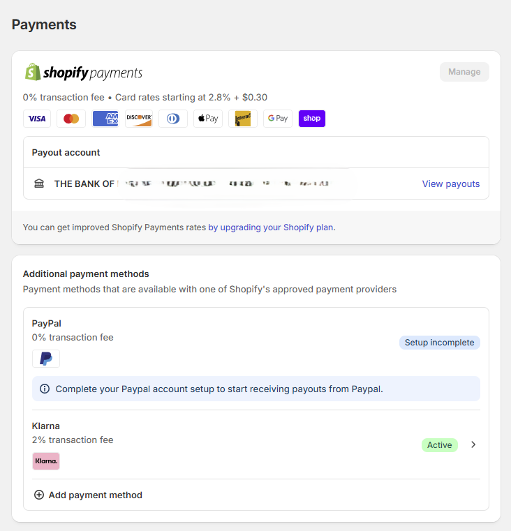 A screenshot of Shopify Payment Gateway Settings